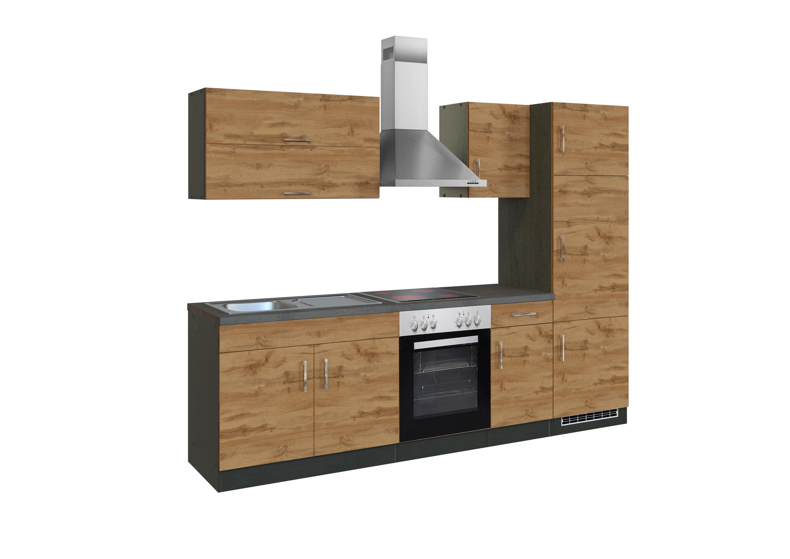KÜCHENBLOCK 270 cm   in Graphitfarben, Eiche Wotan  - Chromfarben/Schieferfarben, Modern, Holzwerkstoff/Metall (270cm) - Held