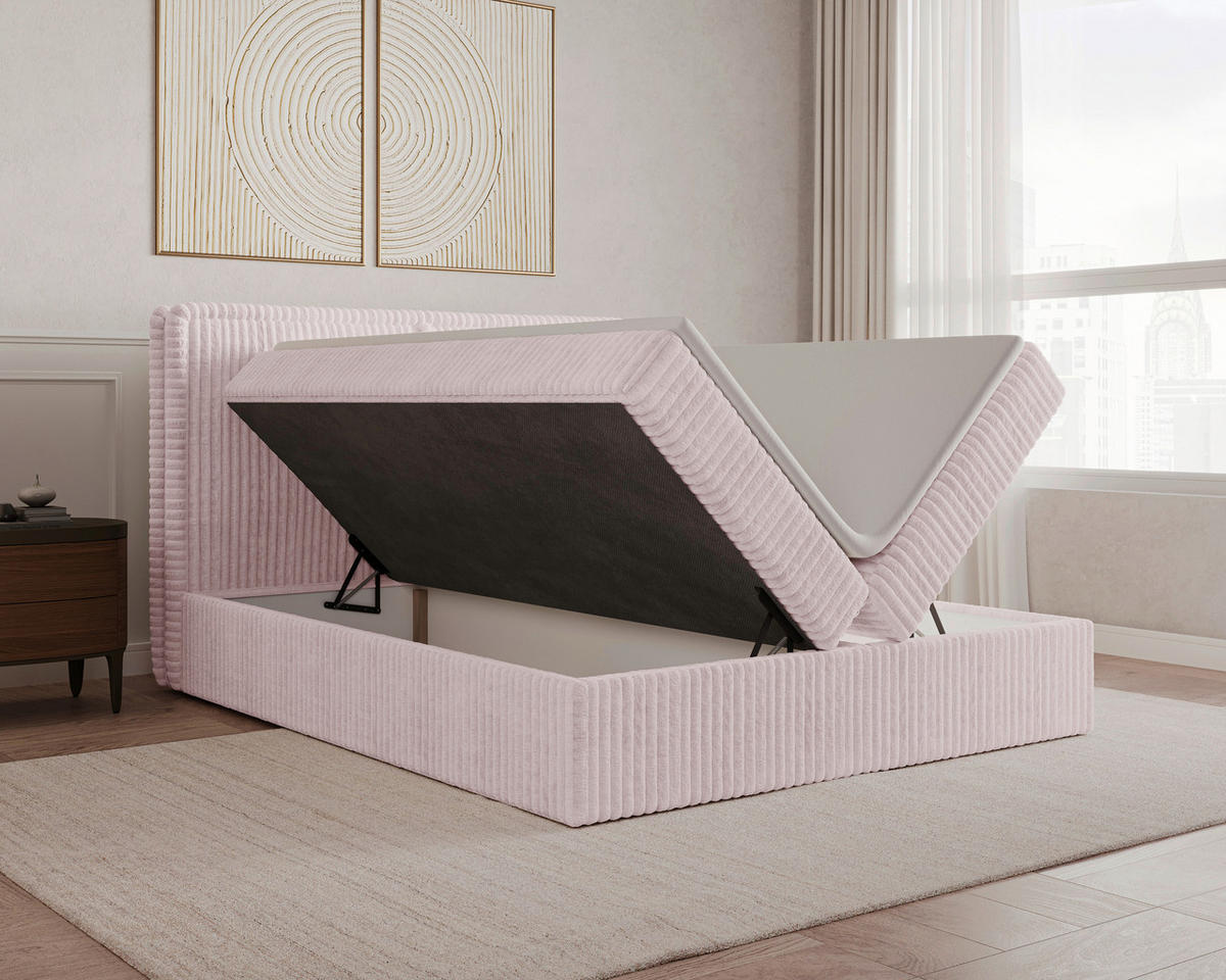 BOXBETT 180/200 cm,  in Pink, Bettkasten, Topper, H2 + H3 = mittel + fest  - Pink/Schwarz, MODERN, Holz/Kunststoff (180/200cm) - Livetastic