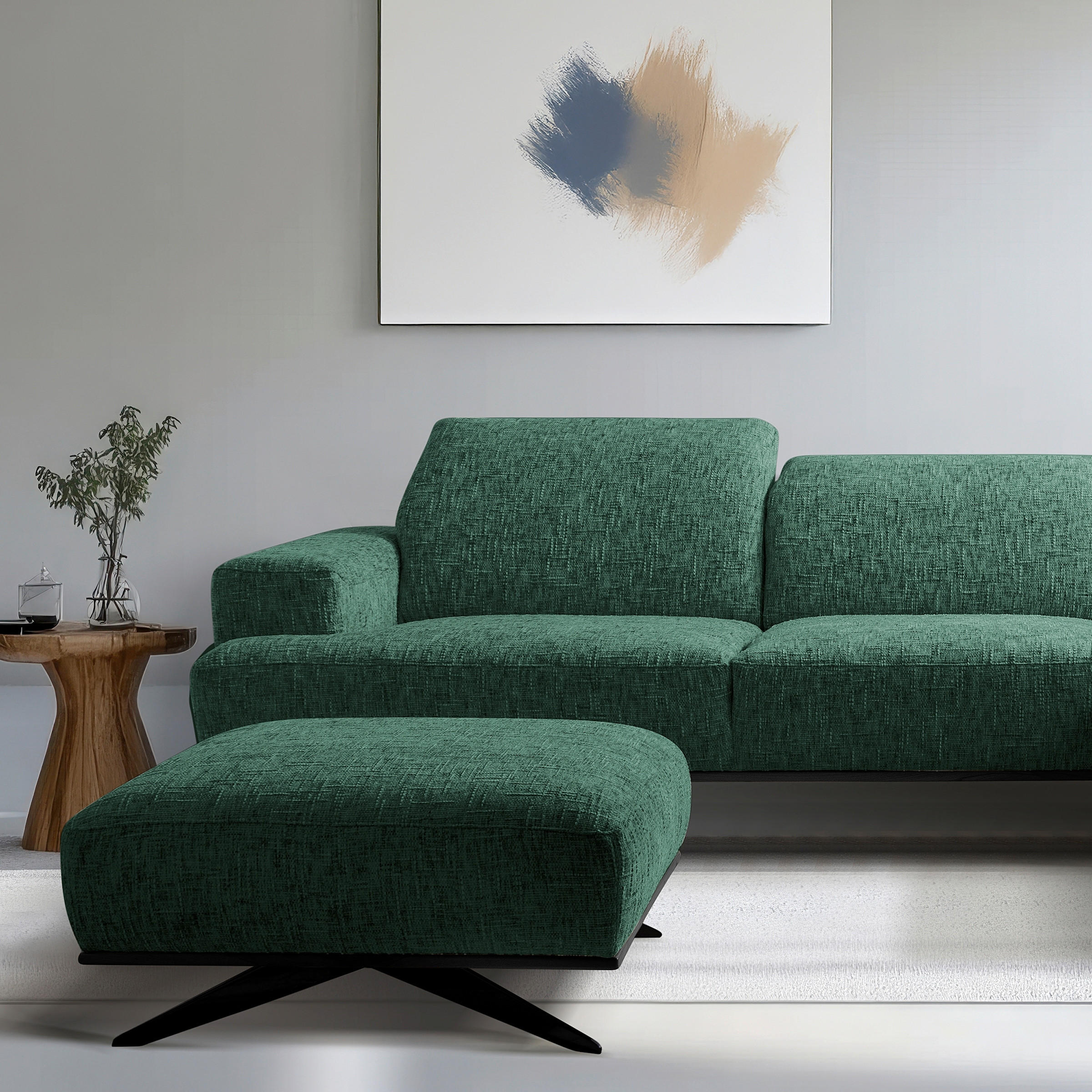 HOCKER PORTLAND Struktur Grün  - Schwarz/Grün, Design, Holz/Textil (95/46/80cm) - Livetastic