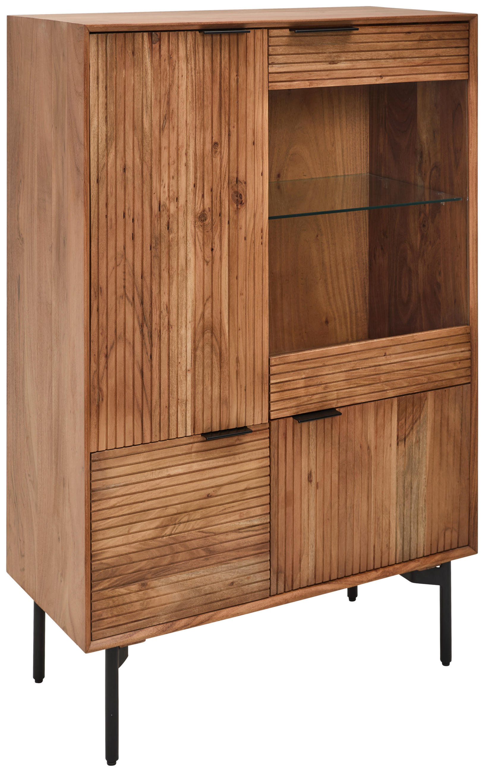 VITRINE in furniert, massiv Akazie Naturfarben  - Transparent/Schwarz, KONVENTIONELL, Glas/Holz (92/140/42cm) - Livetastic