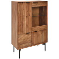 VITRINE in furniert, massiv Akazie Naturfarben  - Transparent/Schwarz, KONVENTIONELL, Glas/Holz (92/140/42cm) - Livetastic