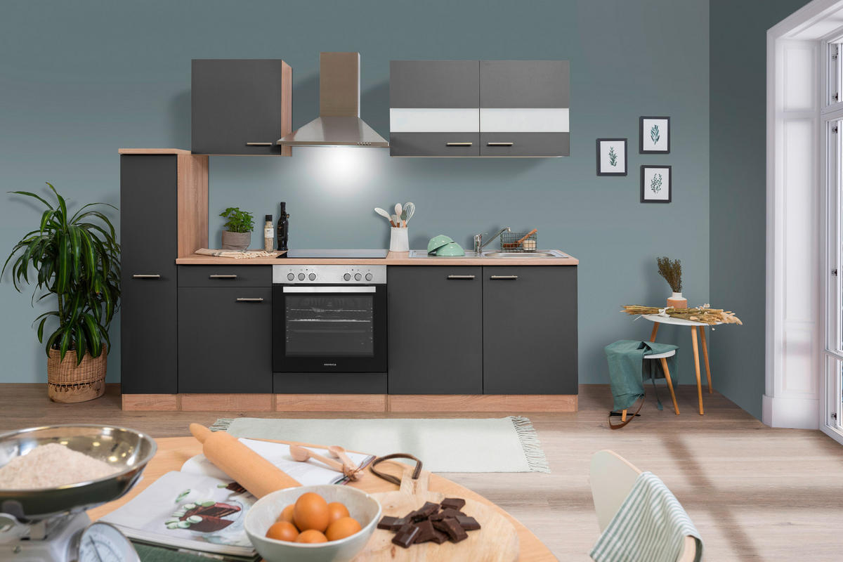 KÜCHENBLOCK 240 cm   in Grau  - Edelstahlfarben/Eichefarben, Basics, Holzwerkstoff/Metall (240cm) - Respekta