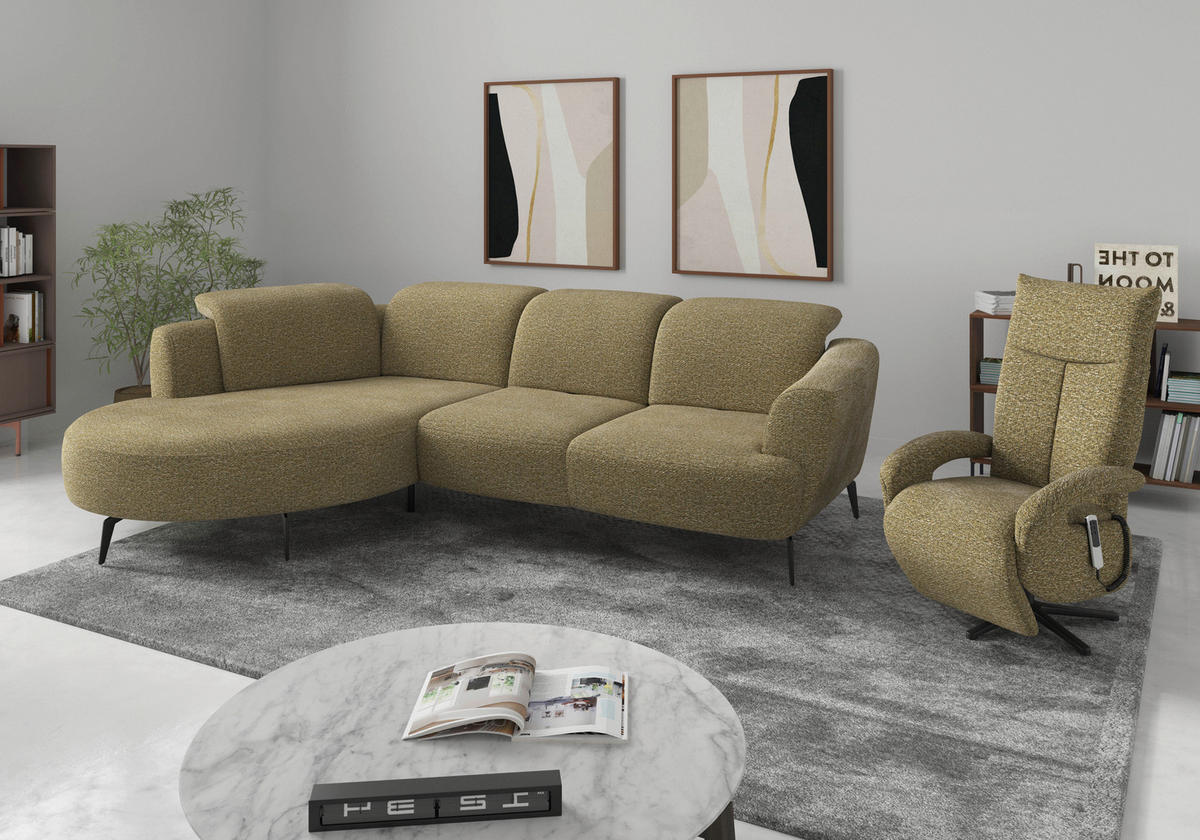 ECKSOFA ZOE E Olivgrün Chenille  - Schwarz/Olivgrün, KONVENTIONELL, Textil/Metall (199/309cm) - Sit & More