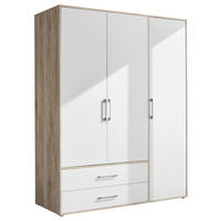 KLEIDERSCHRANK 155/195/60 cm 3-türig Weiß, Eiche San Remo  - Alufarben/Weiß, KONVENTIONELL, Holzwerkstoff/Kunststoff (155/195/60cm) - Boxxx