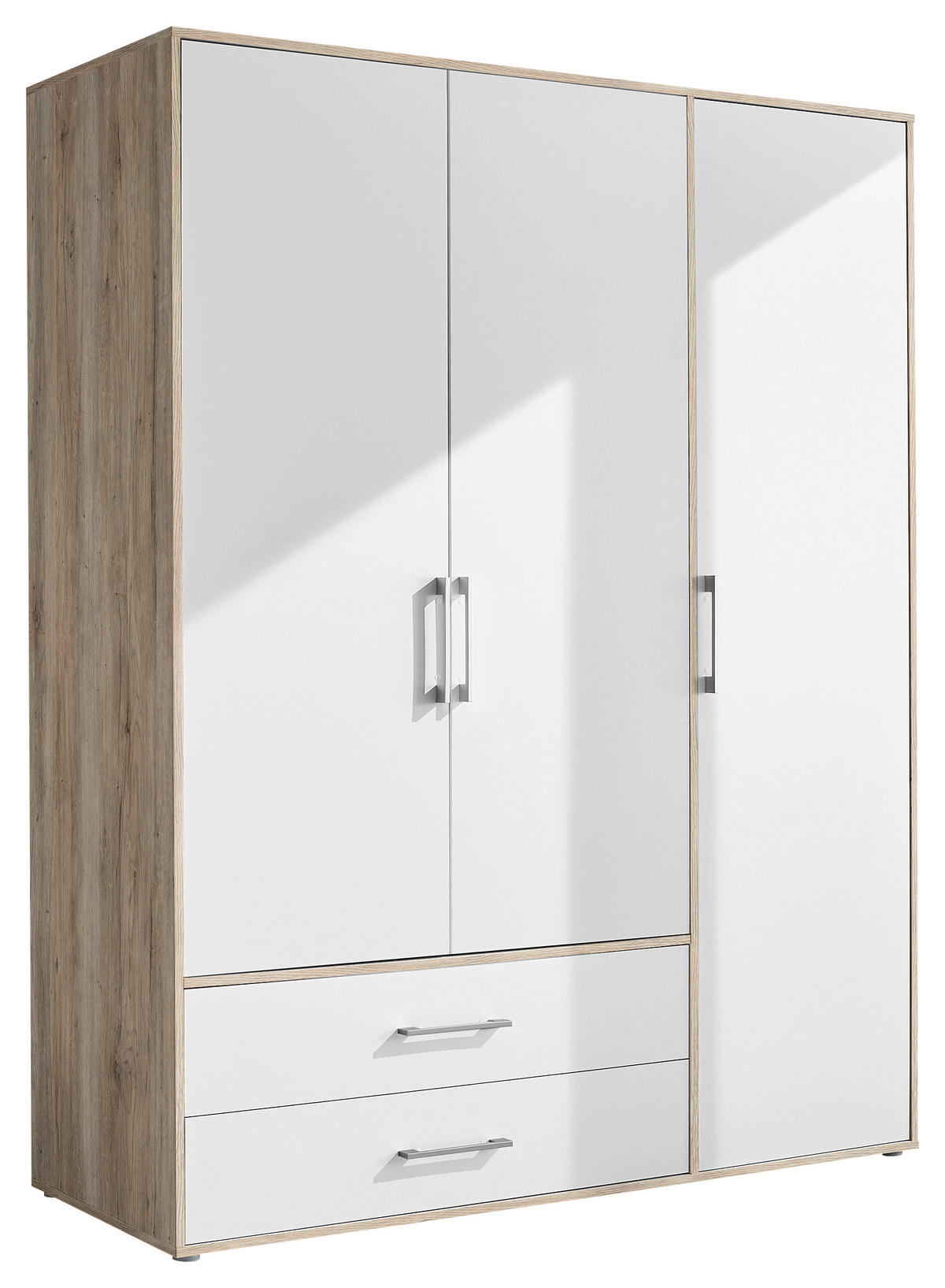 KLEIDERSCHRANK 155/195/60 cm 3-türig Weiß, Eiche San Remo  - Alufarben/Weiß, KONVENTIONELL, Holzwerkstoff/Kunststoff (155/195/60cm) - Boxxx