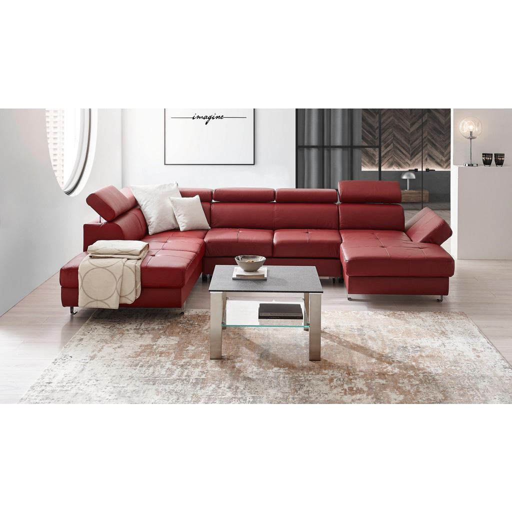 Thumbnail - Stylife Wohnlandschaft, Bordeaux, Textil, Leder, Kombination Echtleder/Lederlook, Rindleder, 6-Sitzer, U-Form, 334x212 c...