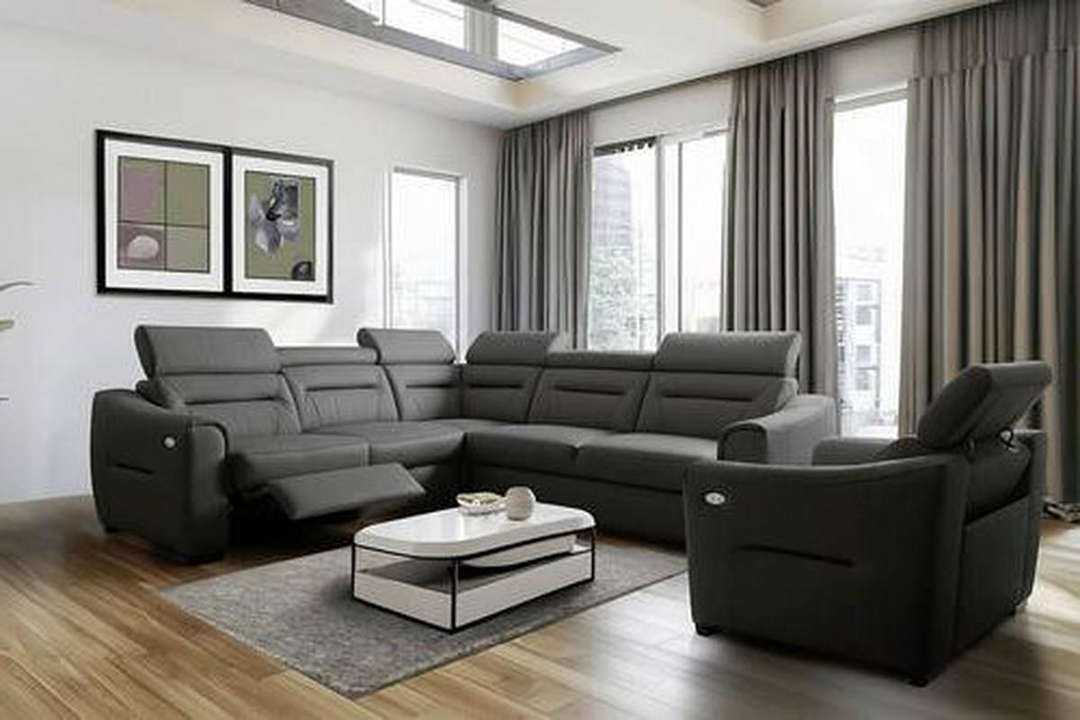 ECKSOFA Lederlook Echtleder Anthrazit  - Wengefarben/Anthrazit, Design, Leder/Holz (260/260cm) - Celina Home