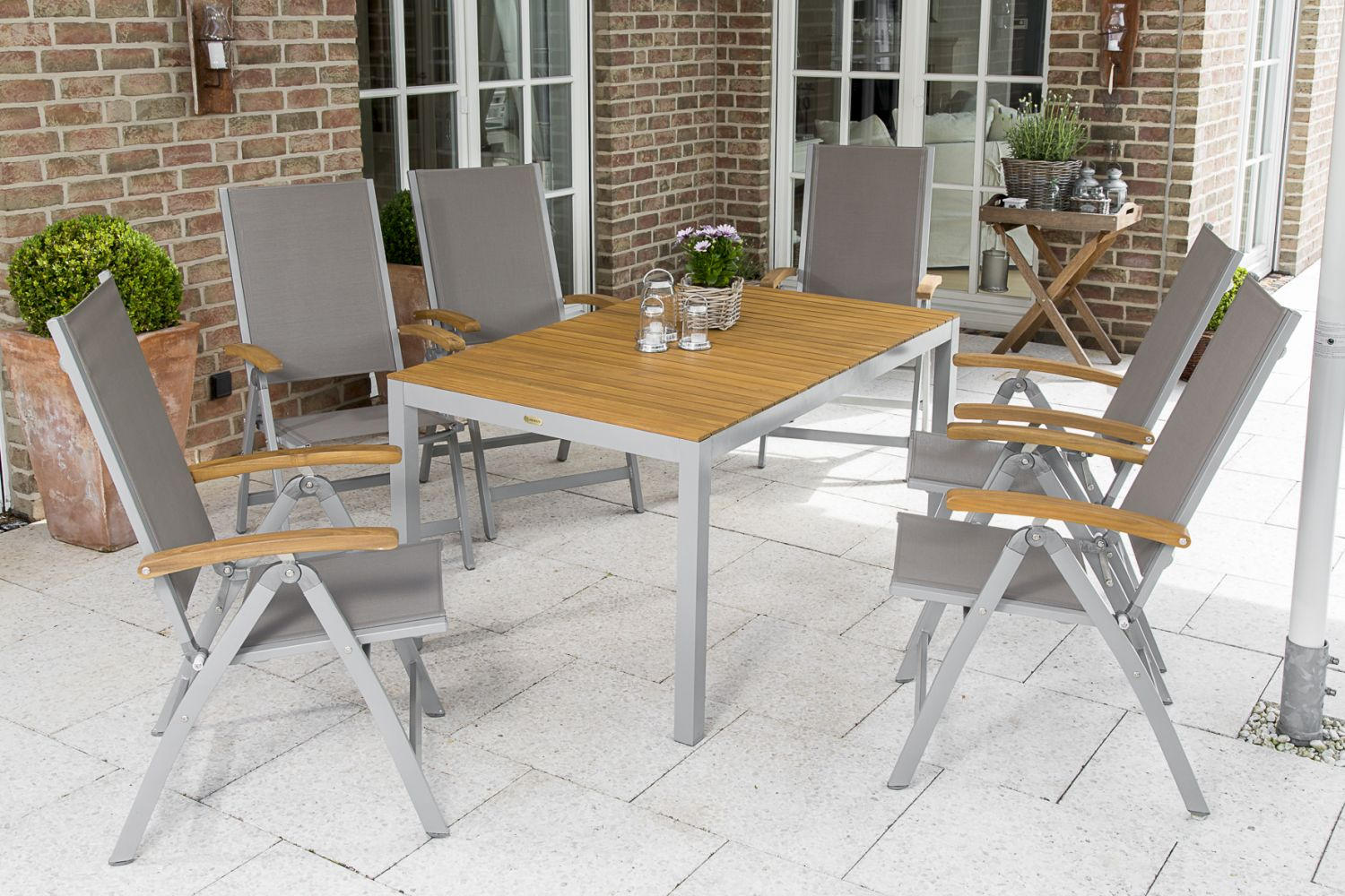 Gartengarnitur 7--Teilig. Naxos Akazie/Aluminium