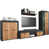 WOHNWAND 4-teilig  in Anthrazit, Honigeiche  300/159/37 cm  - Honigeiche/Anthrazit, Design, Glas/Holzwerkstoff (300/159/37cm) - MID.YOU