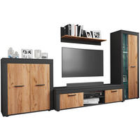 WOHNWAND 4-teilig  in Anthrazit, Honigeiche 300/159/37 cm  - Honigeiche/Anthrazit, Design, Glas/Holzwerkstoff (300/159/37cm) - MID.YOU