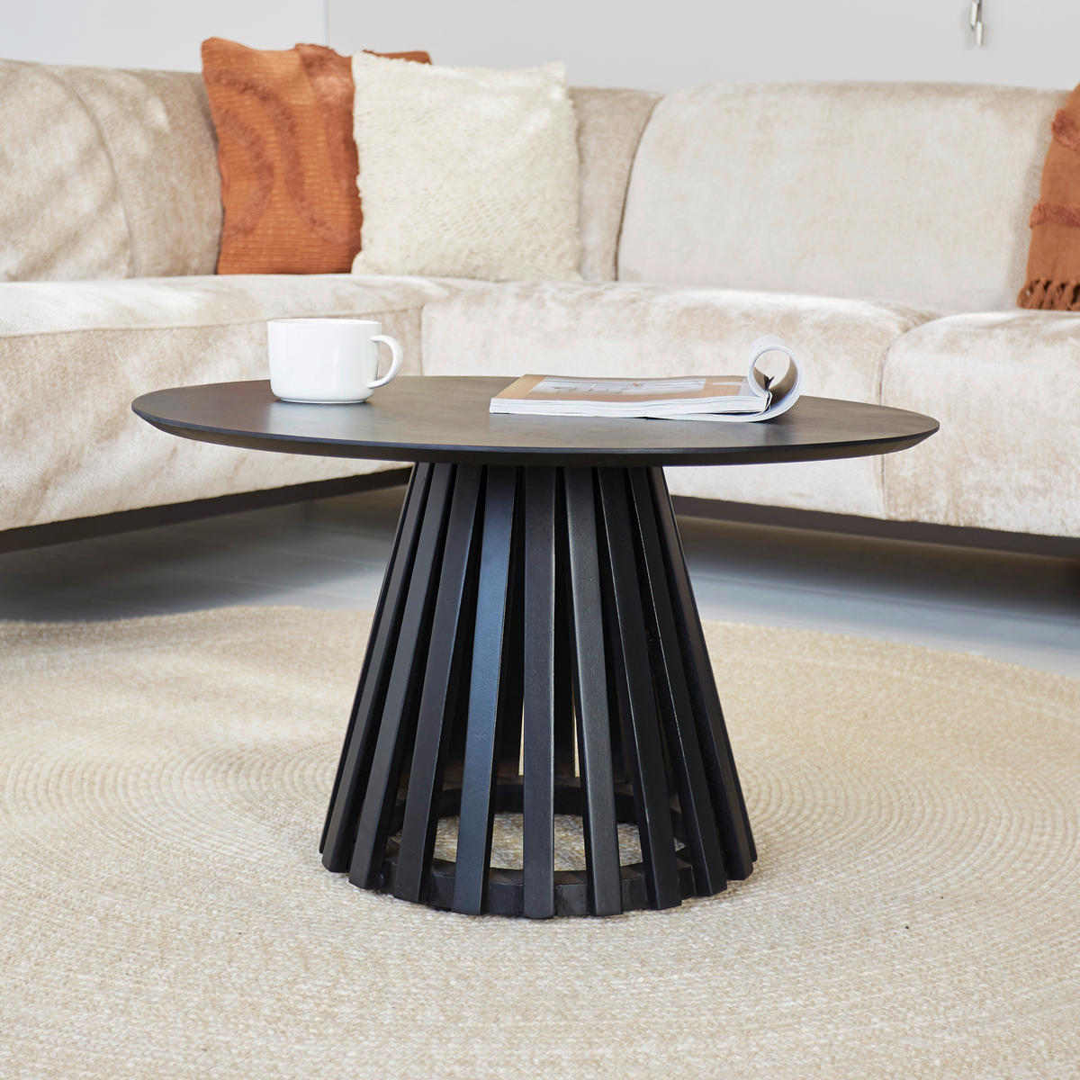 COUCHTISCH Mangoholz massiv 70/70/41 cm rund Schwarz  - Schwarz, MODERN, Holz/Metall (70/70/41cm) - MID.YOU