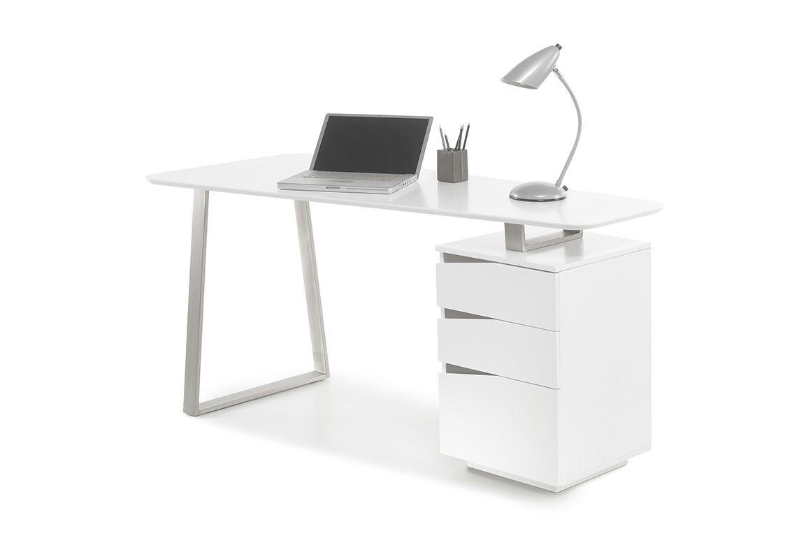 SCHREIBTISCH 150/67/72 cm in Weiß, Edelstahlfarben - Edelstahlfarben/Weiß, MODERN, Holzwerkstoff/Metall (150/67/72cm) - Livetastic