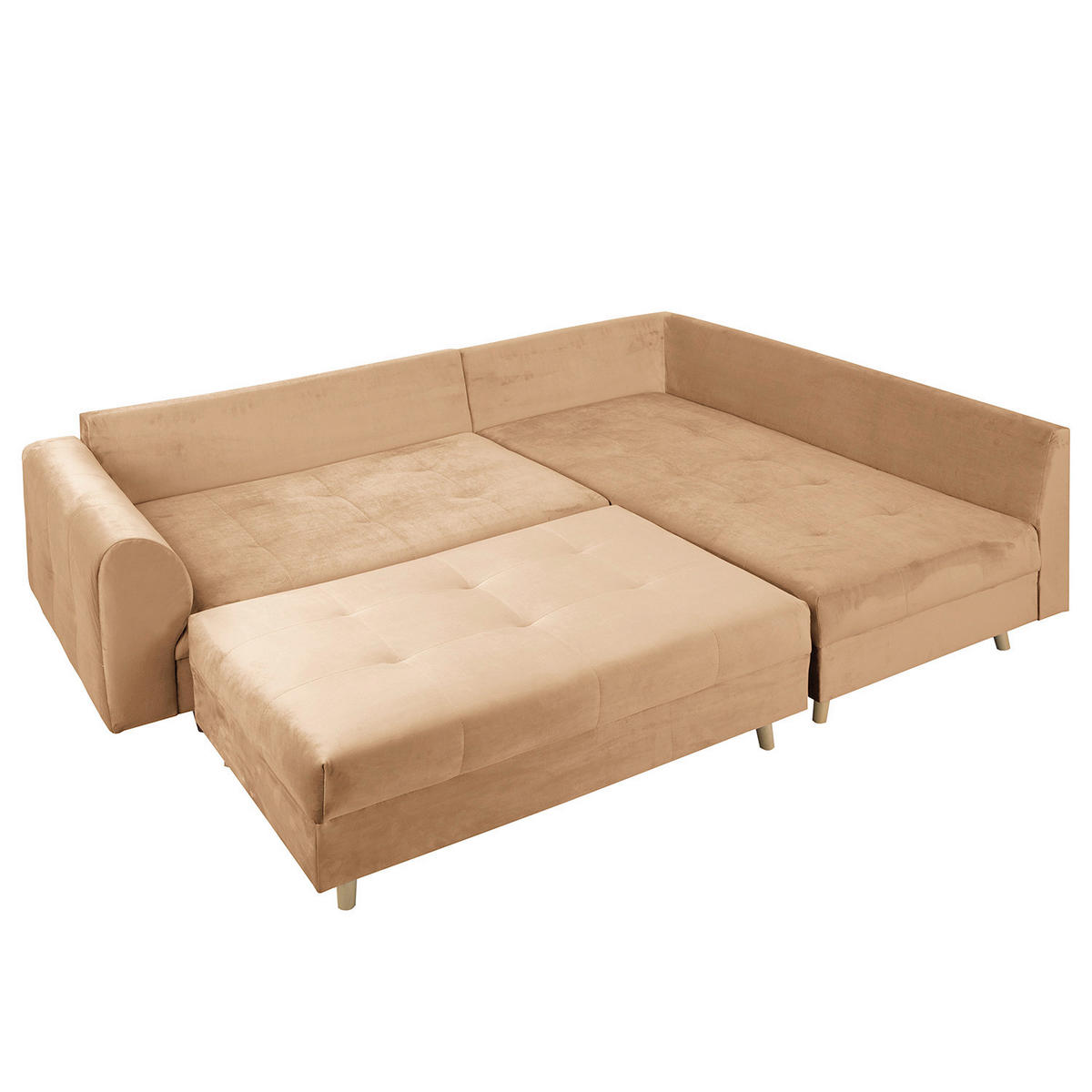 ECKSOFA inkl. Hocker Ariella Hellbraun Samt Rückenkissen, Hocker  - Hellbraun/Naturfarben, Design, Holz/Textil (231/161cm) - Livetastic
