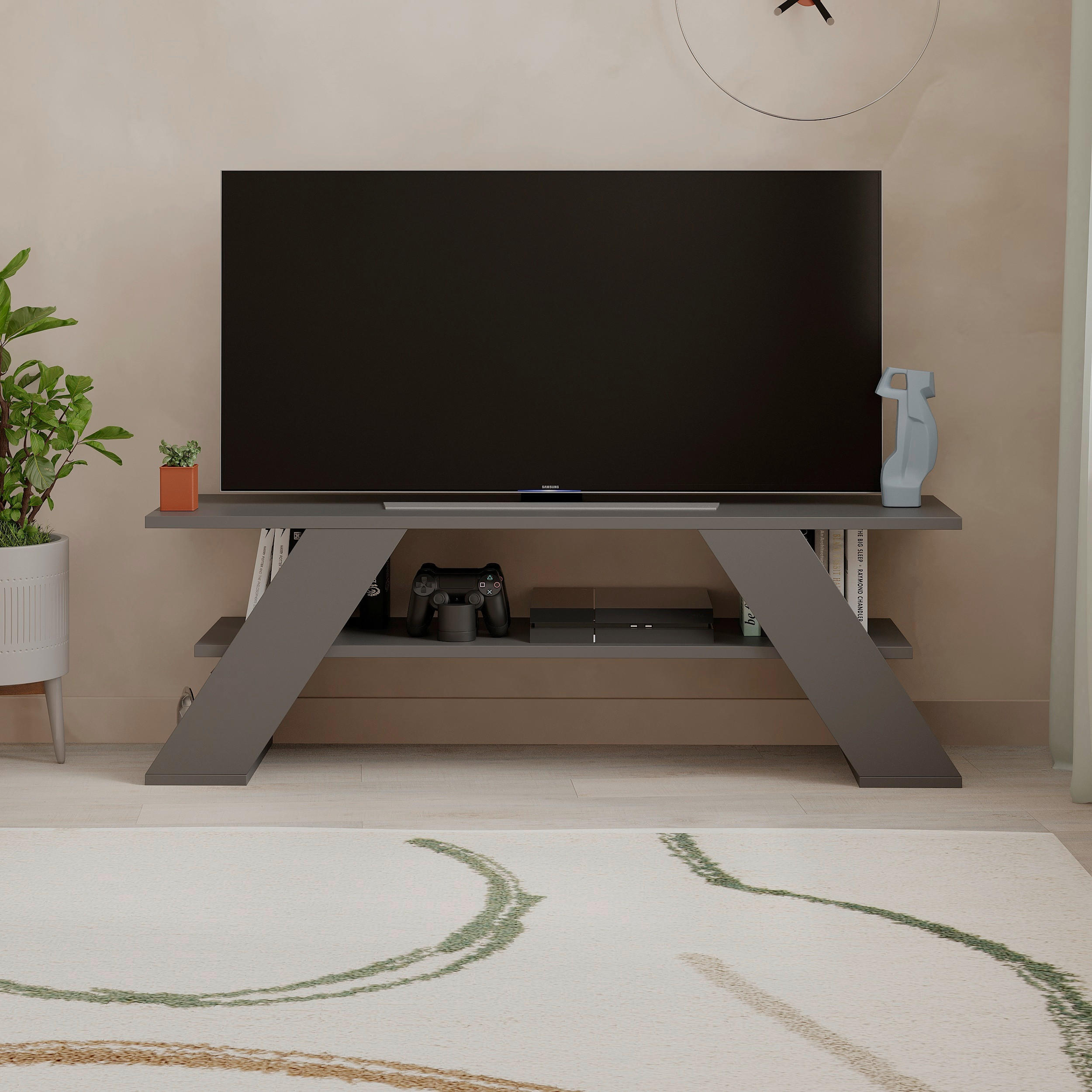 PHONOTISCH Holzwerkstoff Anthrazit  - Anthrazit, Design, Holzwerkstoff (120/40/33.5cm) - Livetastic