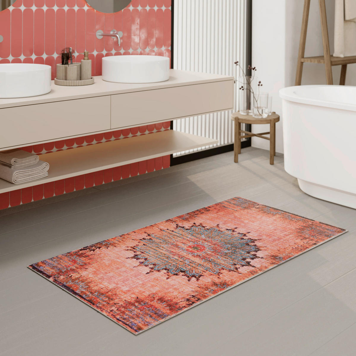 BADTEPPICH Blau, Rot 80/150 cm  - Blau/Rot, Basics, Kunststoff/Textil (80/150cm) - WECON HOME