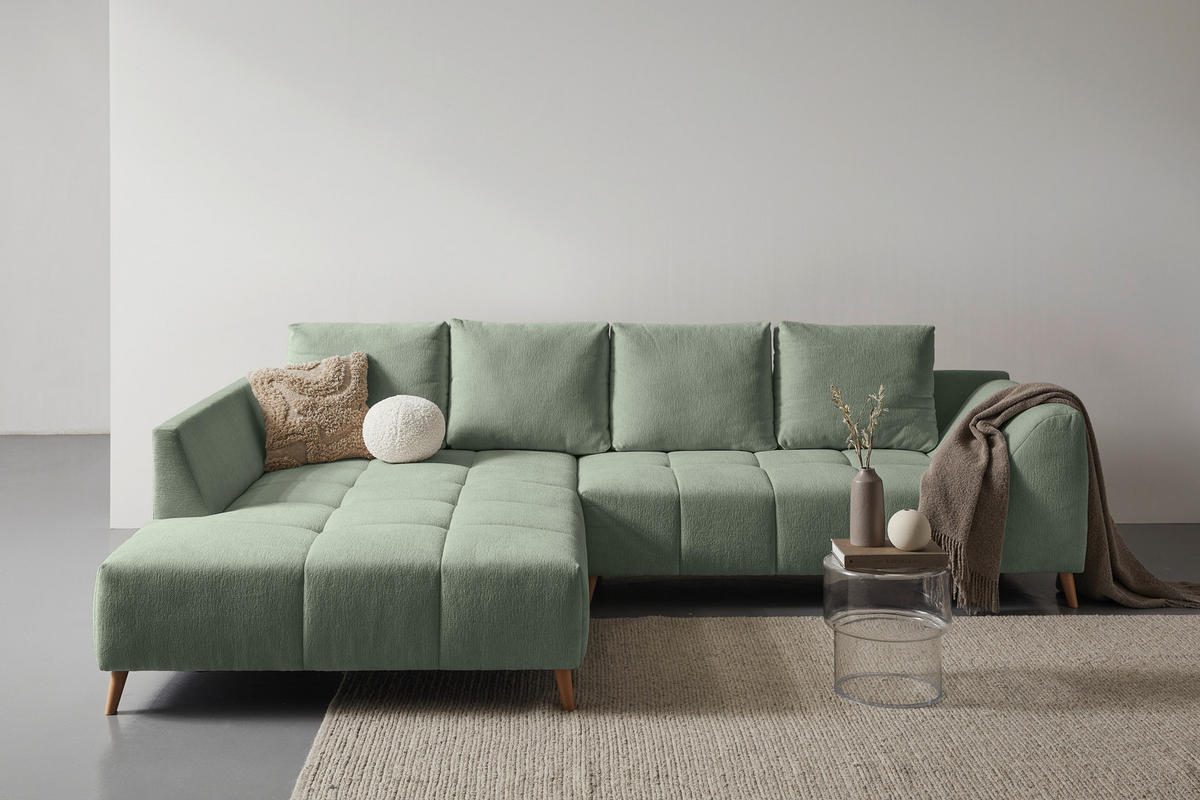 ECKSOFA Hellgrün Flachgewebe  - Buchefarben/Hellgrün, KONVENTIONELL, Holz/Textil (202/306cm) - Carryhome