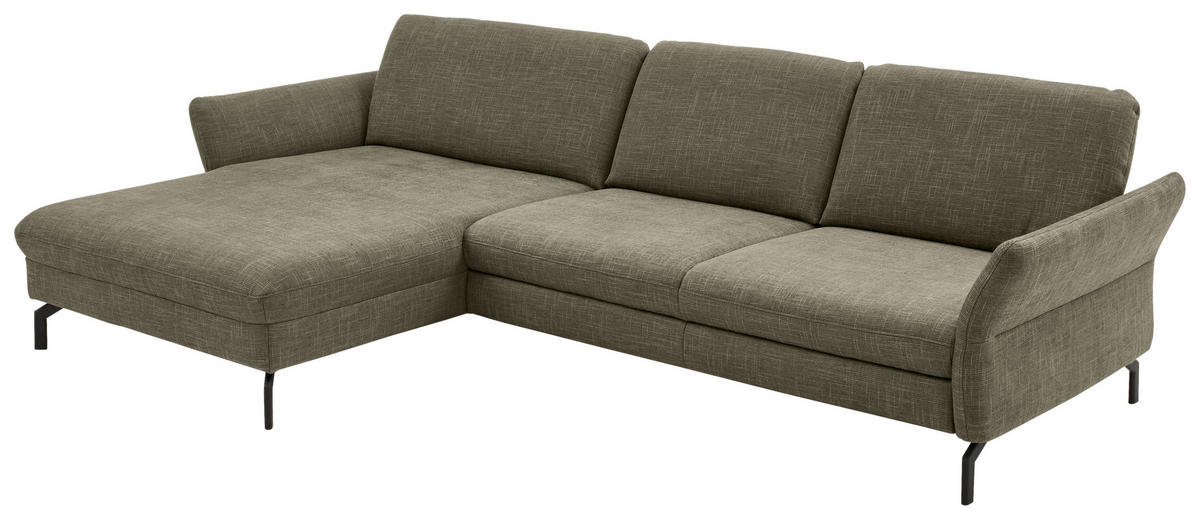 ECKSOFA in Velours Olivgrün  - Schwarz/Olivgrün, Design, Textil/Metall (179/306cm) - Beldomo System