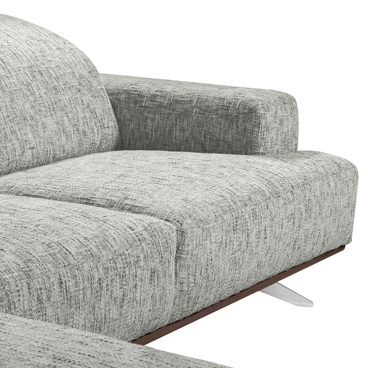 ECKSOFA PORTLAND Grau Struktur Kopfteilverstellung  - Chromfarben/Dunkelbraun, Design, Holz/Textil (187/295cm) - Livetastic
