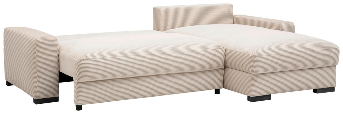 ECKSOFA in Cord Creme  - Creme/Schwarz, Design, Holz/Textil (264/184cm) - Stylife