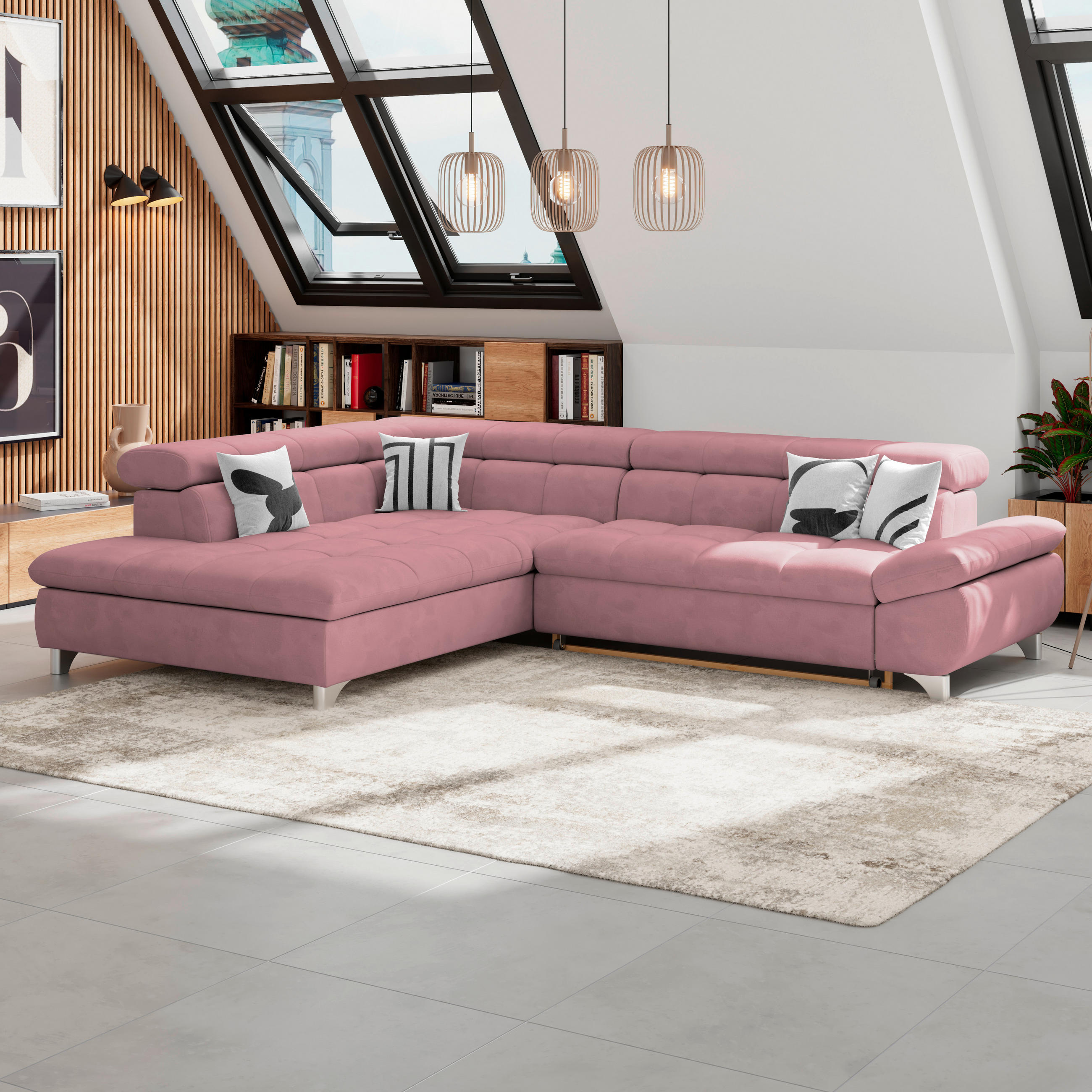 ECKSOFA Rosa Chenille  - Chromfarben/Rosa, KONVENTIONELL, Textil/Metall (234/312cm) - Livetastic