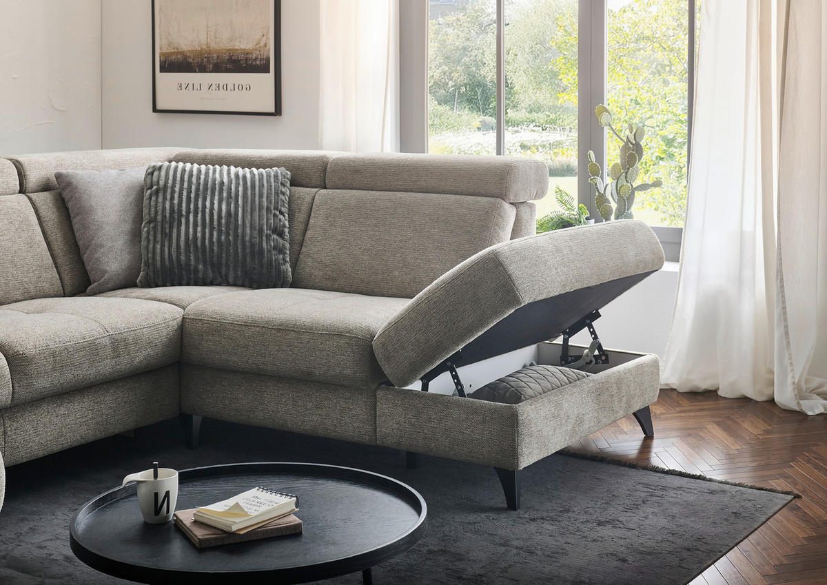 WOHNLANDSCHAFT Beldomo System Graubraun Flachgewebe  - Graubraun/Schwarz, KONVENTIONELL, Textil/Metall (174/333/215cm) - Beldomo System