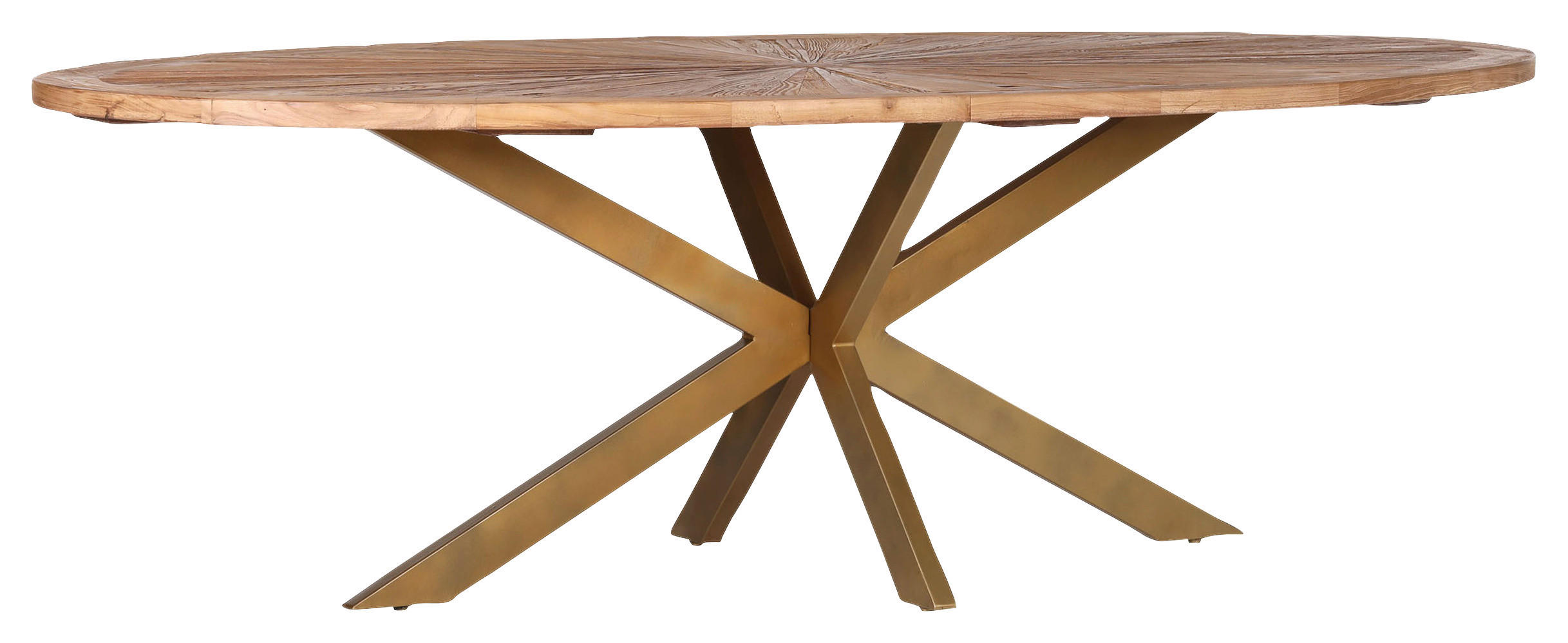 ESSTISCH Ulme massiv oval Goldfarben, Ulmefarben  - Ulmefarben/Goldfarben, LIFESTYLE, Holz/Metall (254/135/78cm) - Ambia Home