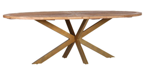 ESSTISCH 254/135/78 cm Ulme massiv Holz Goldfarben, Ulmefarben oval  - Ulmefarben/Goldfarben, LIFESTYLE, Holz/Metall (254/135/78cm) - Ambia Home