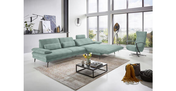 ECKSOFA in Chenille Mintgrün 310/180 cm - Schwarz/Mintgrün, Design, Textil/Metall (310/180cm) - Dieter Knoll