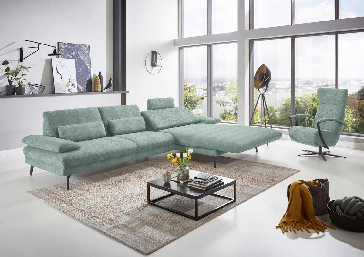ECKSOFA in Chenille Mintgrün  - Schwarz/Mintgrün, Design, Textil/Metall (310/180cm) - Dieter Knoll
