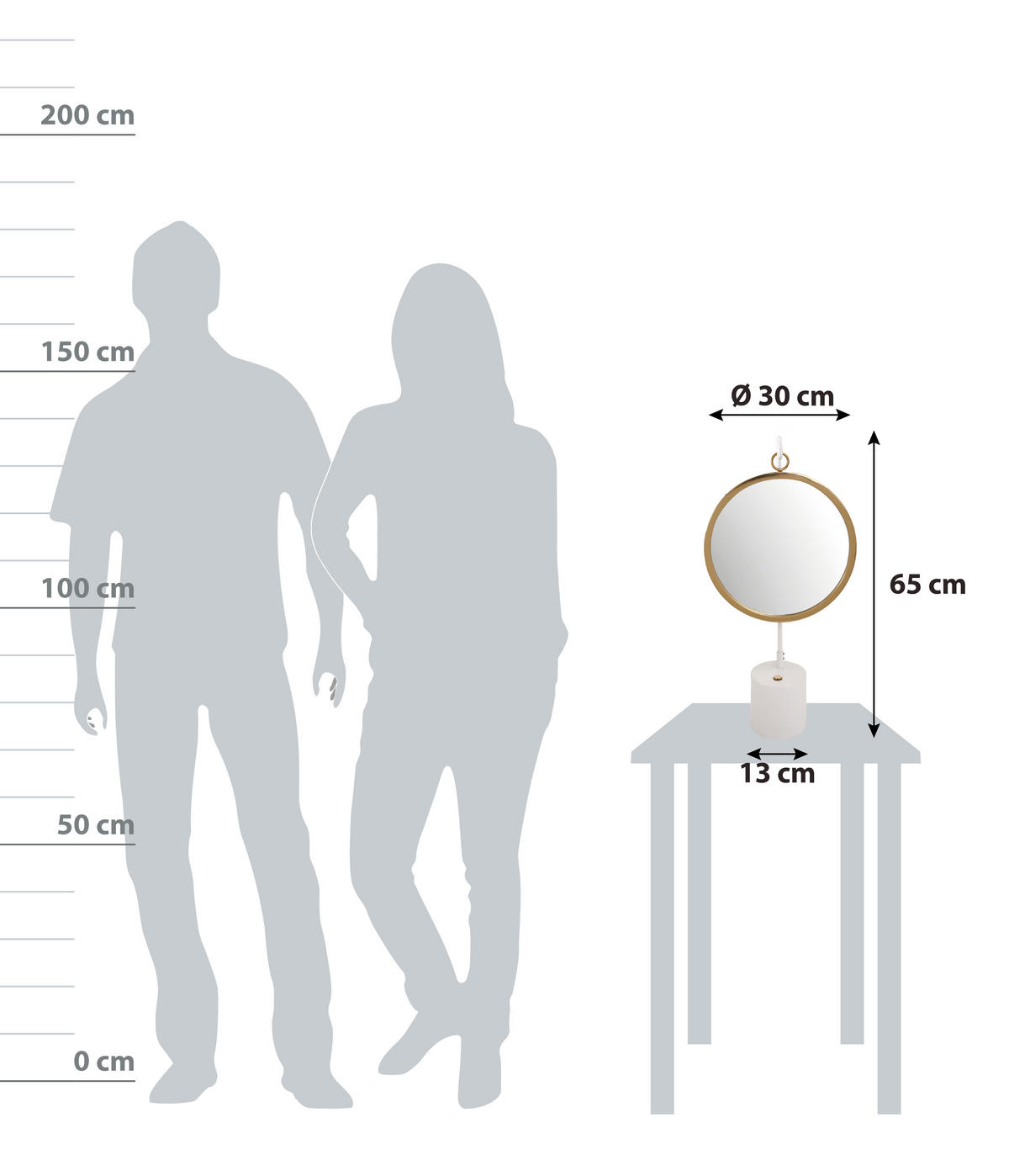 SCHMINKSPIEGEL  - Goldfarben/Weiß, LIFESTYLE, Glas/Metall (30/65/13cm) - Kayoom