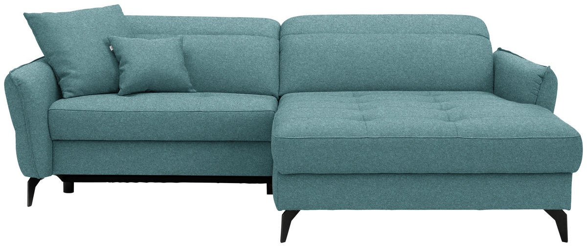 ECKSOFA Flachgewebe Petrol  - Petrol/Schwarz, Design, Textil/Metall (246/175cm) - Celina