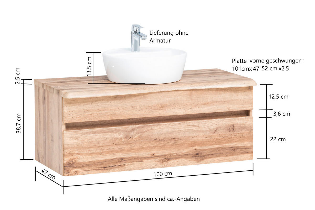 WASCHTISCHKOMBI 101 cm  - Graphitfarben/Weiß, Natur, Keramik/Holzwerkstoff (101cm) - Xora