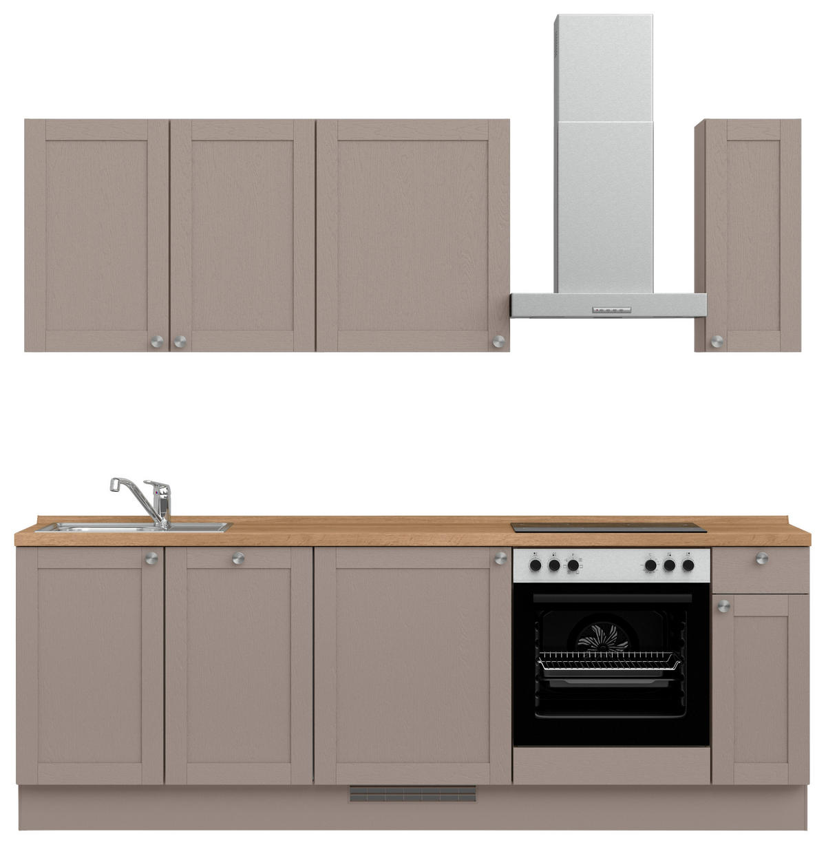 KÜCHENBLOCK Frame 240 cm  in Eichefarben, Beigebraun  - Edelstahlfarben/Eichefarben, MODERN, Holzwerkstoff/Metall (240cm) - Nobilia