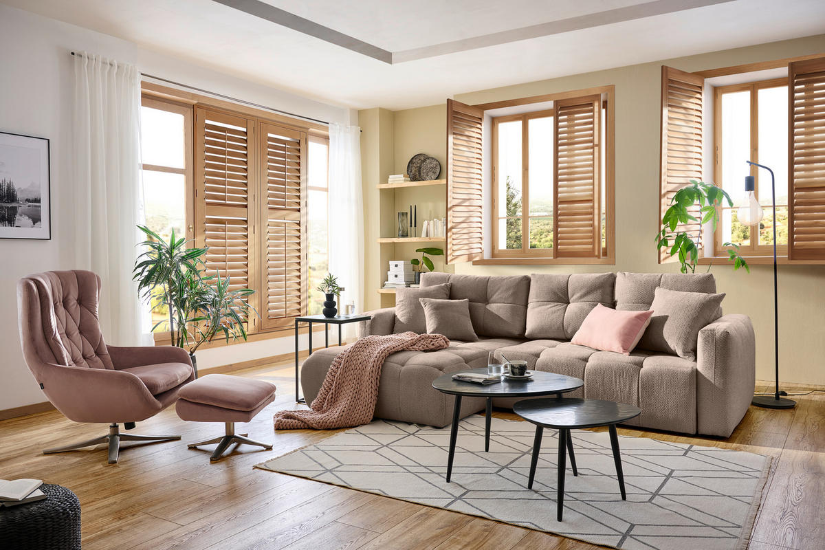 ECKSOFA in Chenille Hellbraun  - Hellbraun/Schwarz, Modern, Kunststoff/Textil (172/276cm) - Hom`in