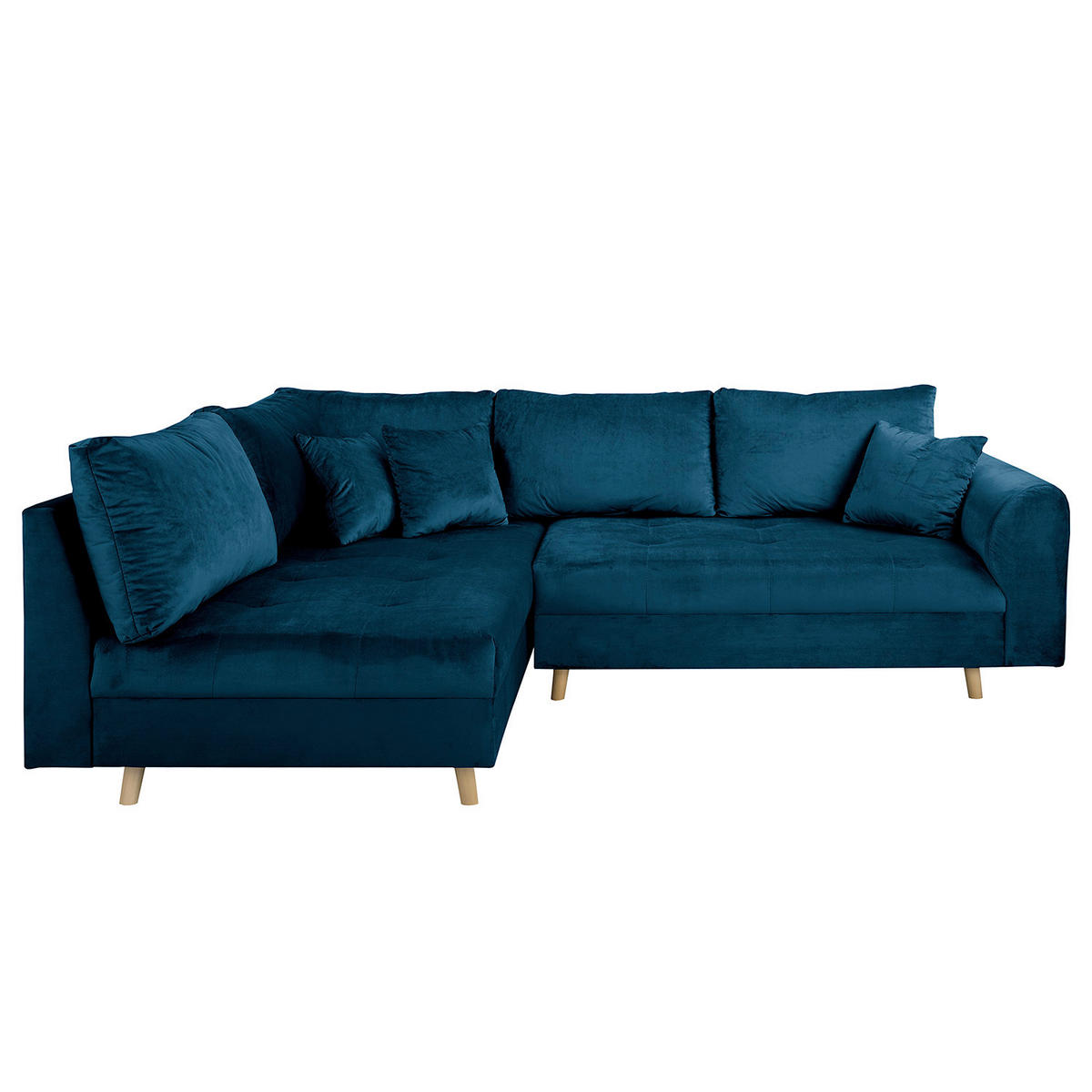 ECKSOFA inkl. Hocker Ariella Blau Samt Rückenkissen, Hocker  - Blau/Naturfarben, Design, Holz/Textil (161/231cm) - Livetastic