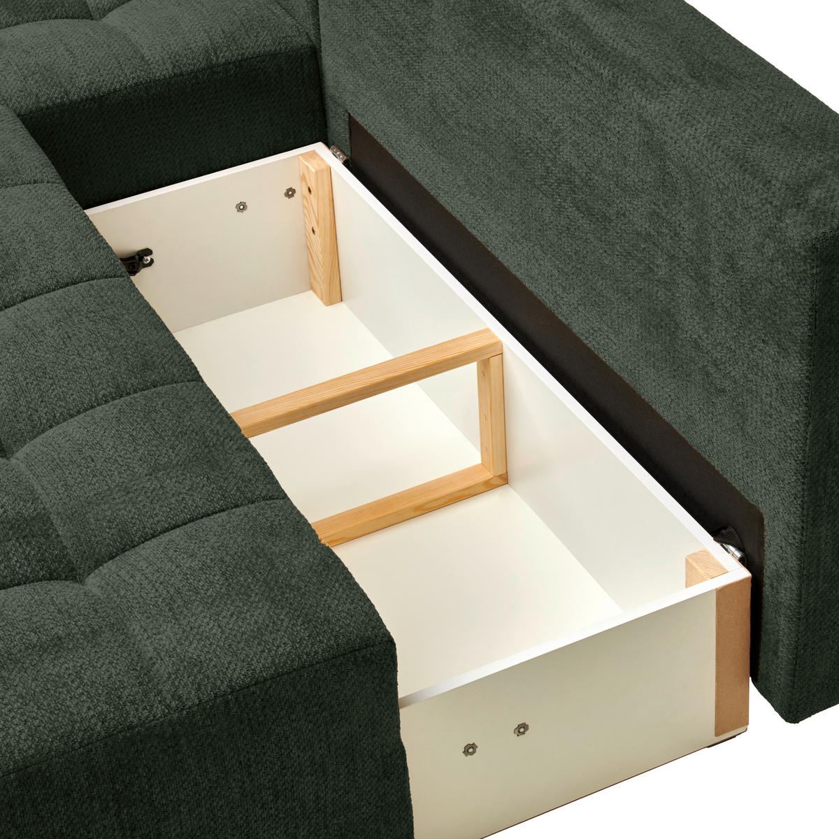 ECKSOFA  in Chenille Dunkelgrün  - Dunkelgrün/Schwarz, MODERN, Kunststoff/Textil (145/204cm) - home24