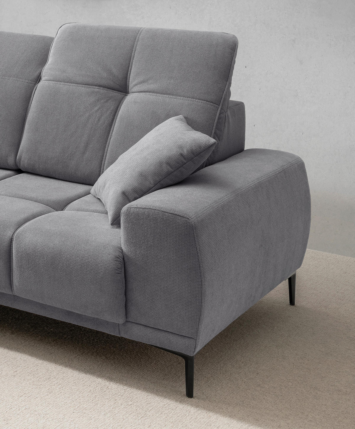 ECKSOFA NESTO Dunkelgrau Chenille Zierkissen, Kopfteilverstellung, Sitztiefenverstellung  - Dunkelgrau/Schwarz, Basics, Textil/Metall (187/292cm) - Livetastic