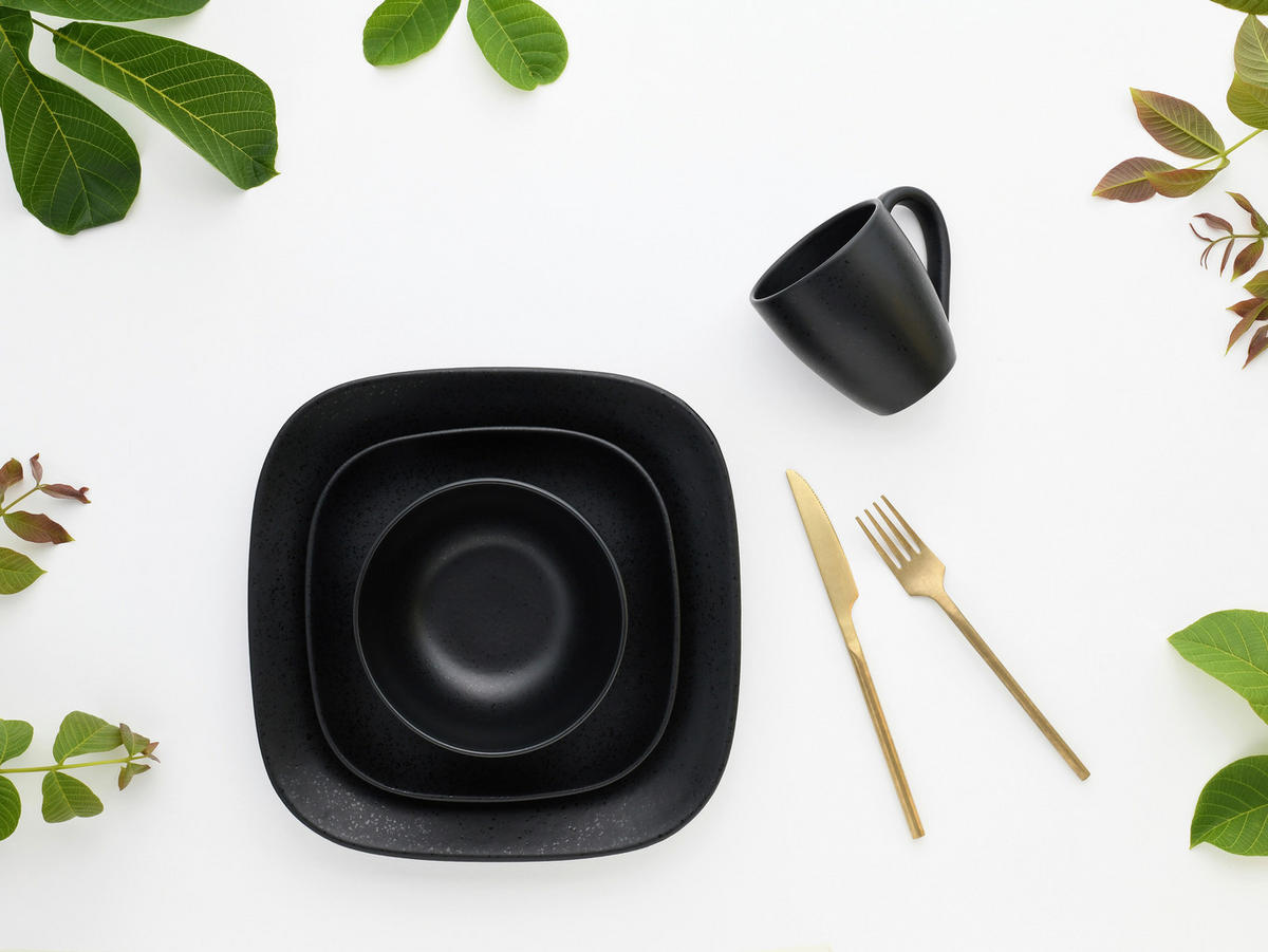 KOMBINOVANÁ SOUPRAVA, 16dílné, kamenina - černá, Basics, keramika - Creatable