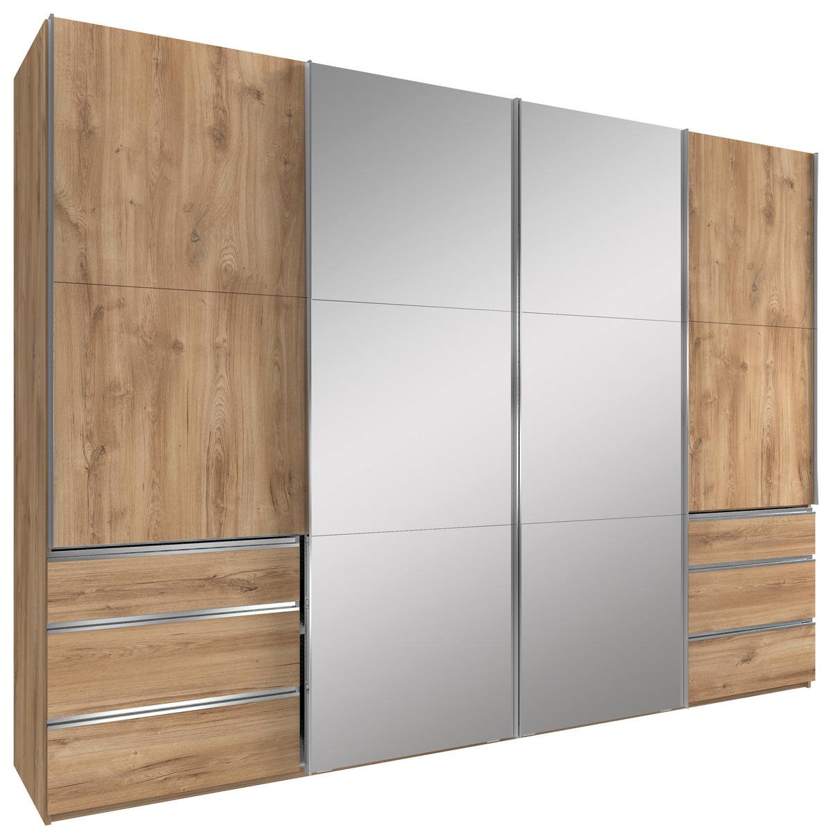 SCHWEBETÜRENSCHRANK  in Eichefarben  - Chromfarben/Eichefarben, MODERN, Glas/Holzwerkstoff (300/216/65cm) - Livetastic