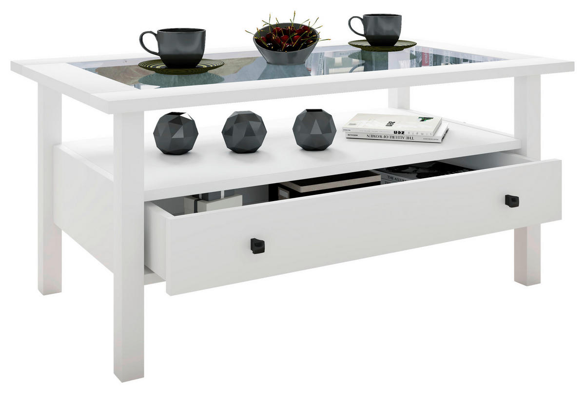 COUCHTISCH Lingis ESG 90/54/42 cm rechteckig Weiß  - Schwarz/Weiß, LIFESTYLE, Glas/Holzwerkstoff (90/54/42cm) - MID.YOU