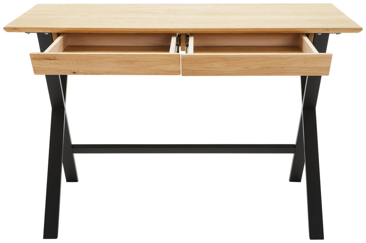 SCHREIBTISCH 120/65/76 cm  in Schwarz, Eichefarben  - Eichefarben/Schwarz, Natur, Holz/Metall (120/65/76cm) - Linea Natura