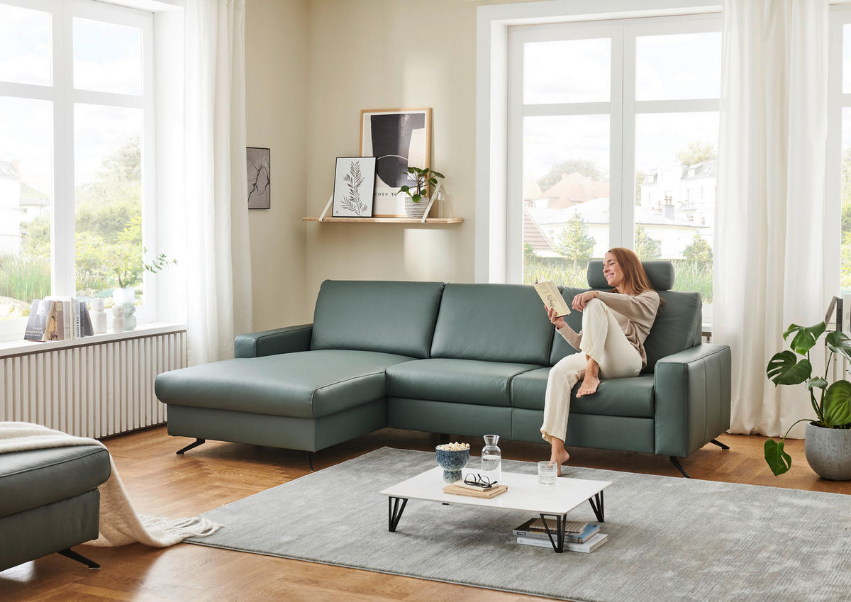 ECKSOFA in Echtleder Opal  - Opal/Schwarz, Design, Leder/Metall (165/267cm) - Beldomo Premium