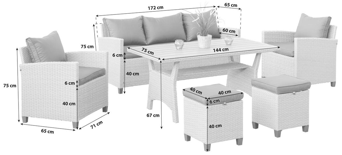 LOUNGEGARNITUR Stahl  - Dunkelbraun/Naturfarben, KONVENTIONELL, Kunststoff/Textil (172/75/65cm) - Gardenson