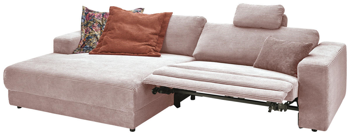 ECKSOFA in Cord Rosa  - Schwarz/Rosa, Design, Kunststoff/Textil (168/296cm) - Pure Home Lifestyle