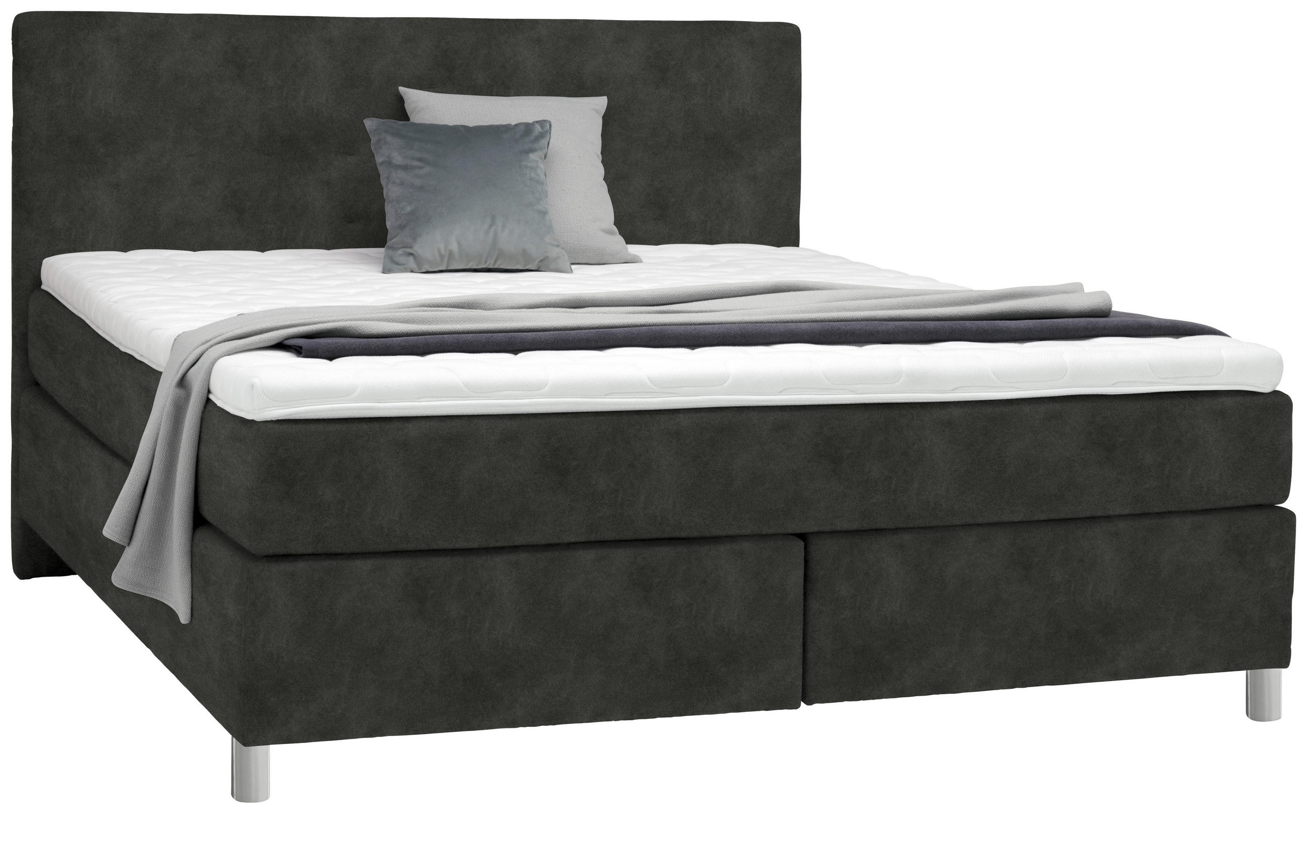 BOXSPRINGBETT 180/200 cm  in Dunkelgrau  - Chromfarben/Dunkelgrau, KONVENTIONELL, Kunststoff/Textil (180/200cm) - Voleo