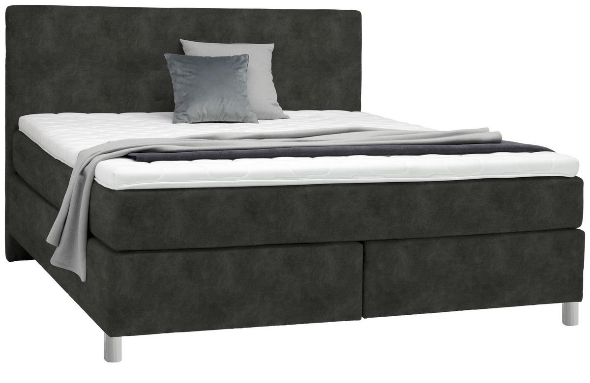 BOXSPRINGBETT 180/200 cm  in Dunkelgrau  - Chromfarben/Dunkelgrau, Konventionell, Kunststoff/Textil (180/200cm) - Voleo