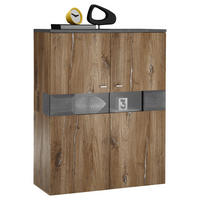 HIGHBOARD  in 100/128/42 cm  - Dunkelgrau/Eichefarben, KONVENTIONELL, Glas/Holzwerkstoff (100/128/42cm) - MID.YOU