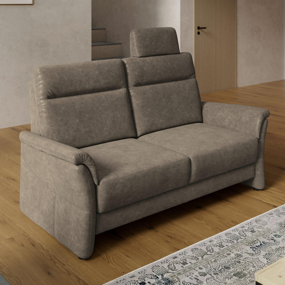 2,5-SITZER Mikrofaser Graubraun  - Graubraun/Schwarz, Konventionell, Kunststoff/Textil (170/99/91cm) - Elegando