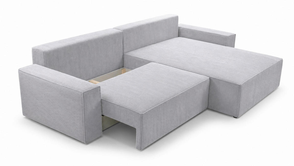 ECKSOFA BRAZIL L Hellgrau Rückenkissen, Schlaffunktion, Rücken echt, Stauraum  - Hellgrau/Schwarz, Design, Kunststoff/Textil (290/200cm) - MID.YOU