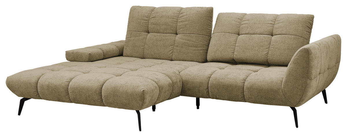 ECKSOFA Olivgrün Flachgewebe Rücken echt, Sitztiefenverstellung  - Schwarz/Olivgrün, KONVENTIONELL, Textil/Metall (211/273cm) - SetOne by Musterring
